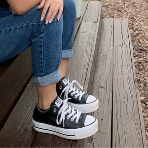 Black leather platform converse